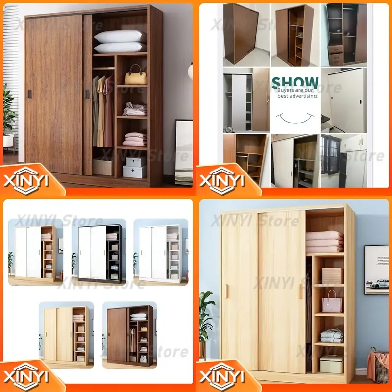 Three-Door Sliding Wardrobe for Small Apartment Rental Room Bedroom Home Easy Assembly Kids Storage Closet Modern Space