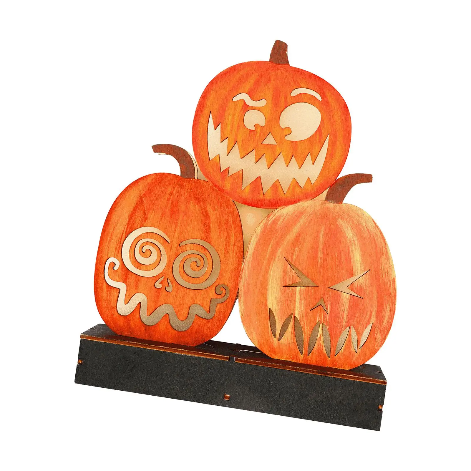 Halloween Sign Light up Wood Pumpkin Ornament for Tabletop Shelves Versatile