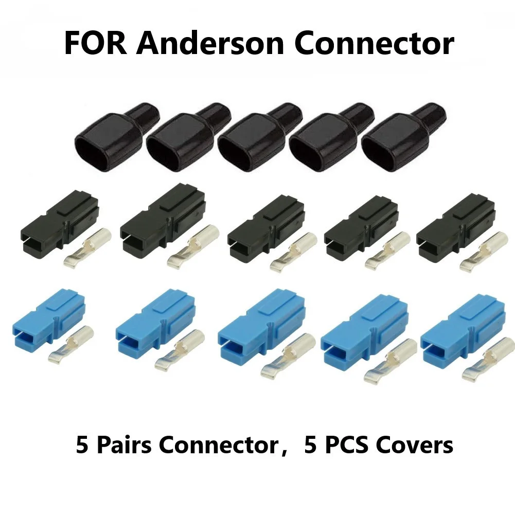 5 Pairs 30AMP Plug 600V For Anderson Style Connector & Rubber Black PVC Dust Covers Terminal Sleeves For Electric Equipment