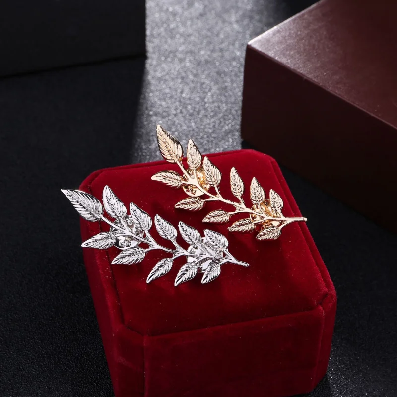 Picture 4: Vintage 3D Tree Leaf Wheat Collar Pin Brooch Gold Silver Metal Shirt Collar Clip Lapel Pin Suit Clothing Decor