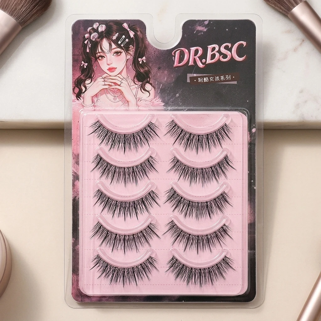 False Eyelashes Synthetic Fiber Manga Lashes Matte Finish C Curl 9-13mm for Daily Eye Makeup Beginners Natural Look