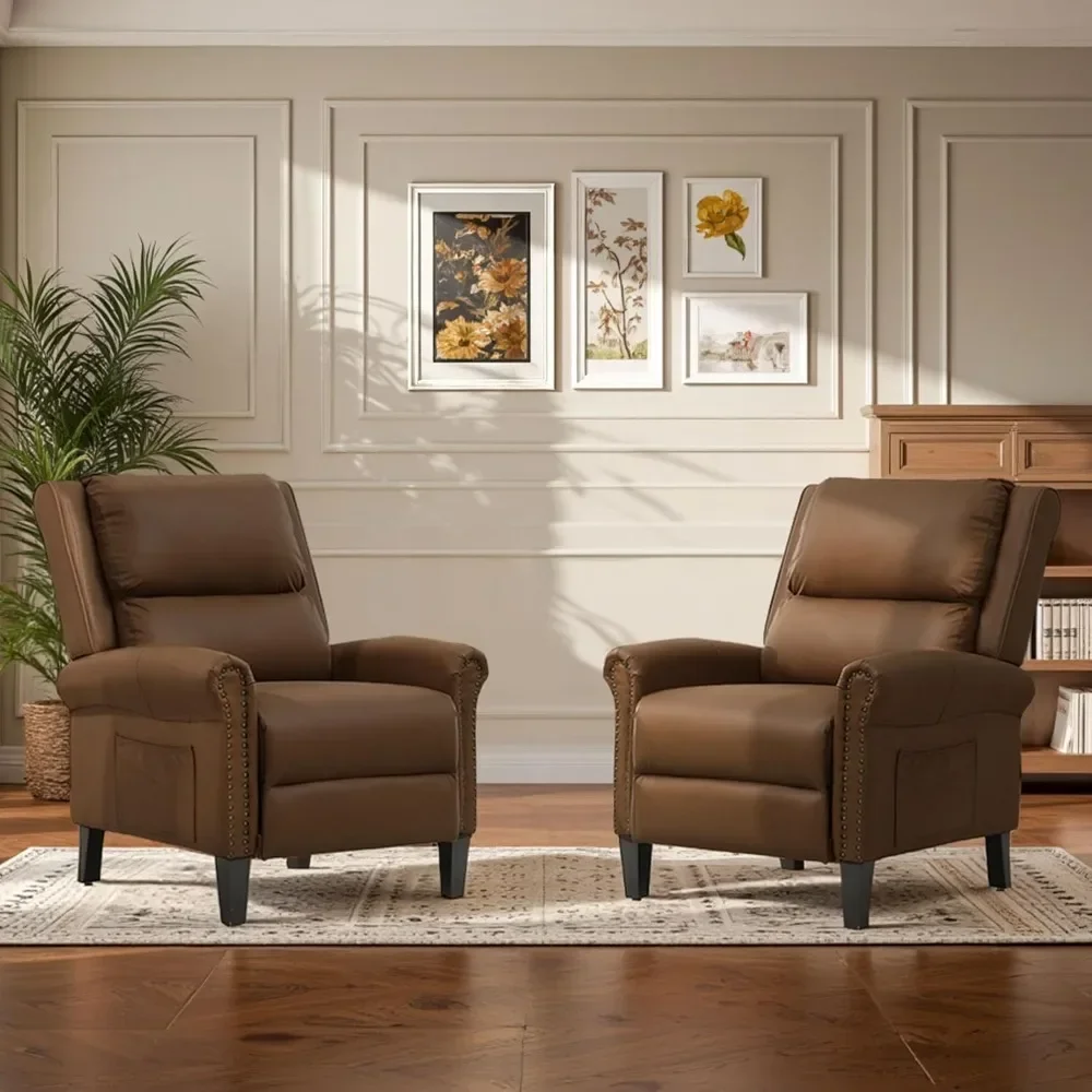 

Push Back Recliner Chair with Nailhead Trim, Side Pocket Armchair Faux Leather for Living Room Bedroom Single Sofa Accent Chair