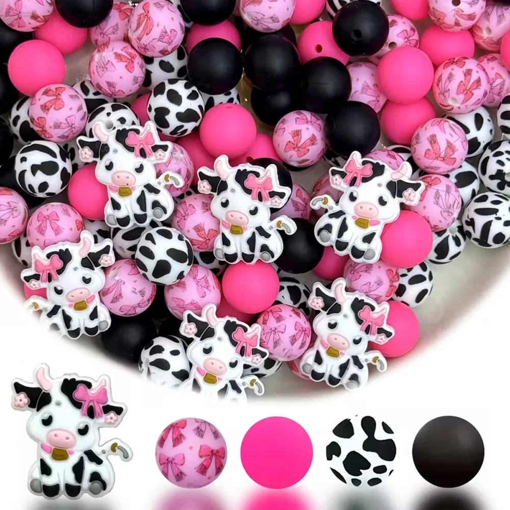 Ensemble de perles en Silicone série Cow Spot, 25/44 pièces, parfait pour l'artisanat fait à la main