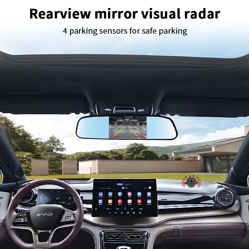 4.3 Inch Car Rearview Mirror Reversing Radar 4 Parking Sensors HD Screen For CVBS Camera Waterproof Parking Assistance System