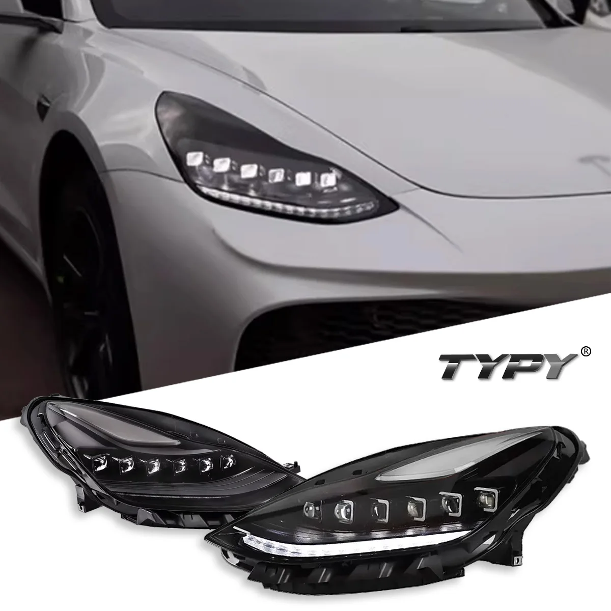

Автомобильная фара TYPY для Tesla Model 3/Y, обновление 2019-2022, модифицированная для нового DRL, динамический указатель поворота, светодиодная фара, автоаксессуары