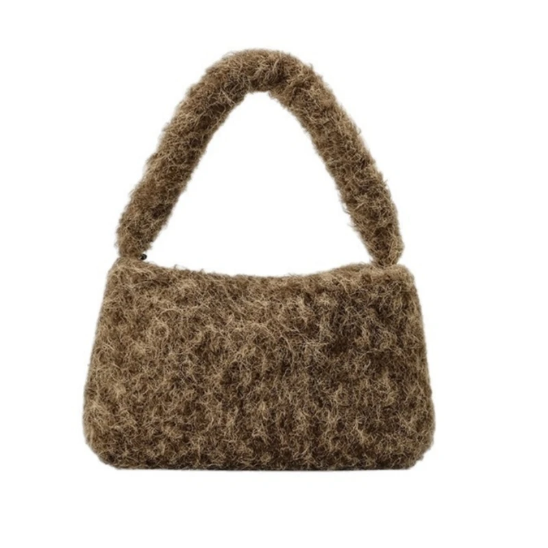 

Зимняя женская сумка из овечьей шерсти 2025 года, милая пушистая сумка через плечо с цепочкой из искусственного меха на одно плечо, маленькая и нишевая большая сумка