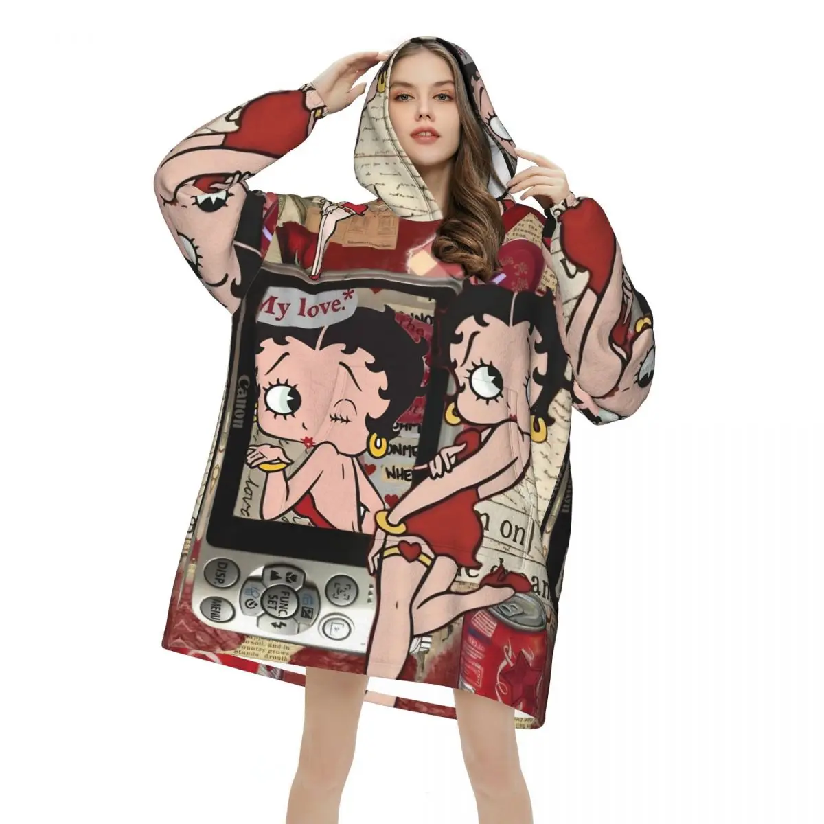 

B-Bettys Boops Blanket Hoodie Oversized Wearable Sweatshirt Blanket Warm Gifts for Women Girls Girlfriend