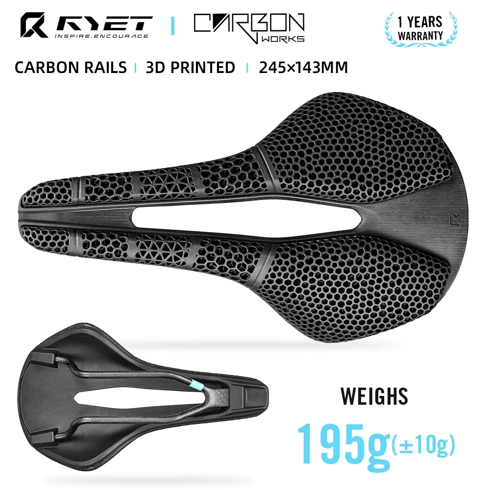 RYET 3D Printed Bike Saddle 245mm*135/143MM 145g 195g 7*9mm 3D Printed Bicycle Seat MTB Gravel Road Bicycle Saddle Bike Parts