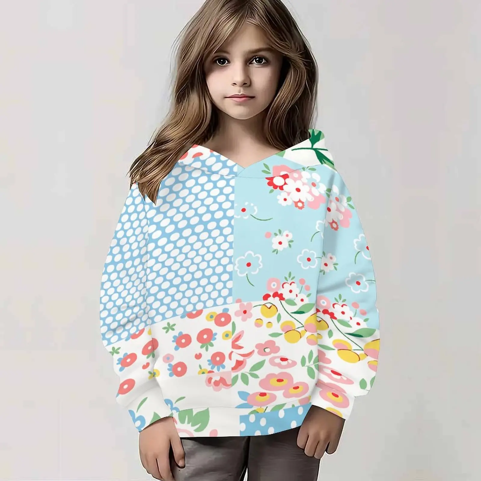 Retro Print Girls Hooded Sweatshirt  Fashion Casual Long Sleeve Hoodie for Everyday Vacation Wear