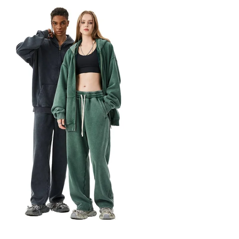 WESTSHAN EU US taille haut qualité haute rue lourd flocon de neige 460G épais polaire veste à glissière sweat-shirt pantalons de survêtement survêtement