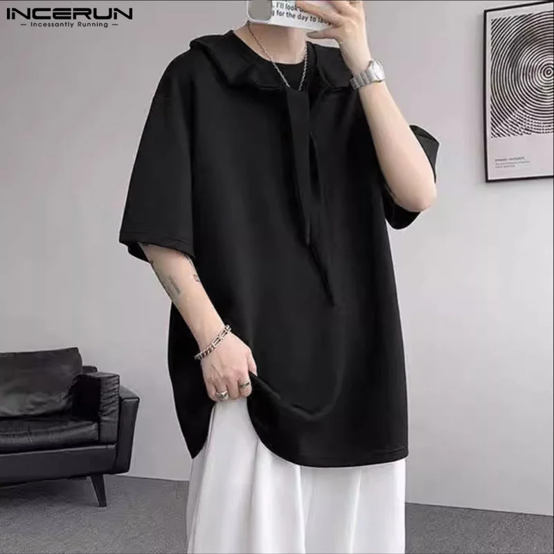 INCERUN الصيف الرجال تي شيرت موضة نصف كم بلايز المحملة بلون Blusas ملابس للرجال ملابس الشارع الشهير بلايز تي شيرت كبير الحجم