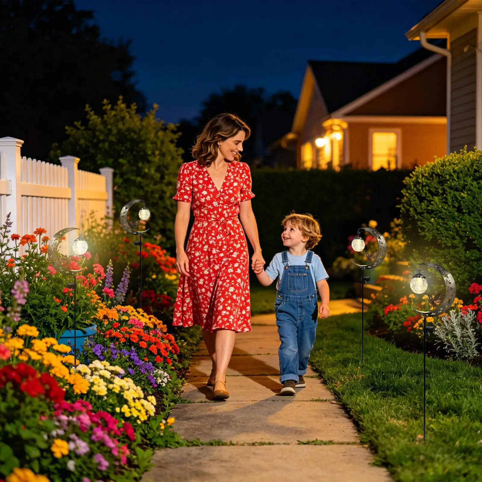 Solar Garden Stake Lights Moon Hummingbird Statues Path Lamps Solar Lights Outdoor Figurines For Yard Patio Outside Lawn Porch