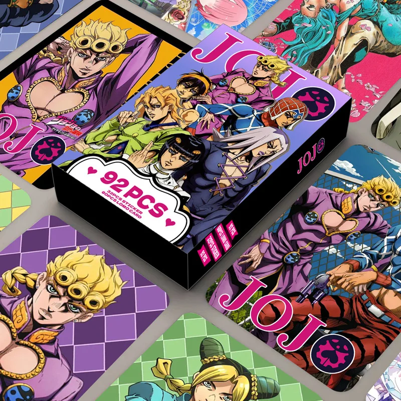 92PCS Photo Cards JOJO Double-Sided Small Cards Anime Merchandise LOMO Cards Boxed Collectible Card Toys Including Stickers