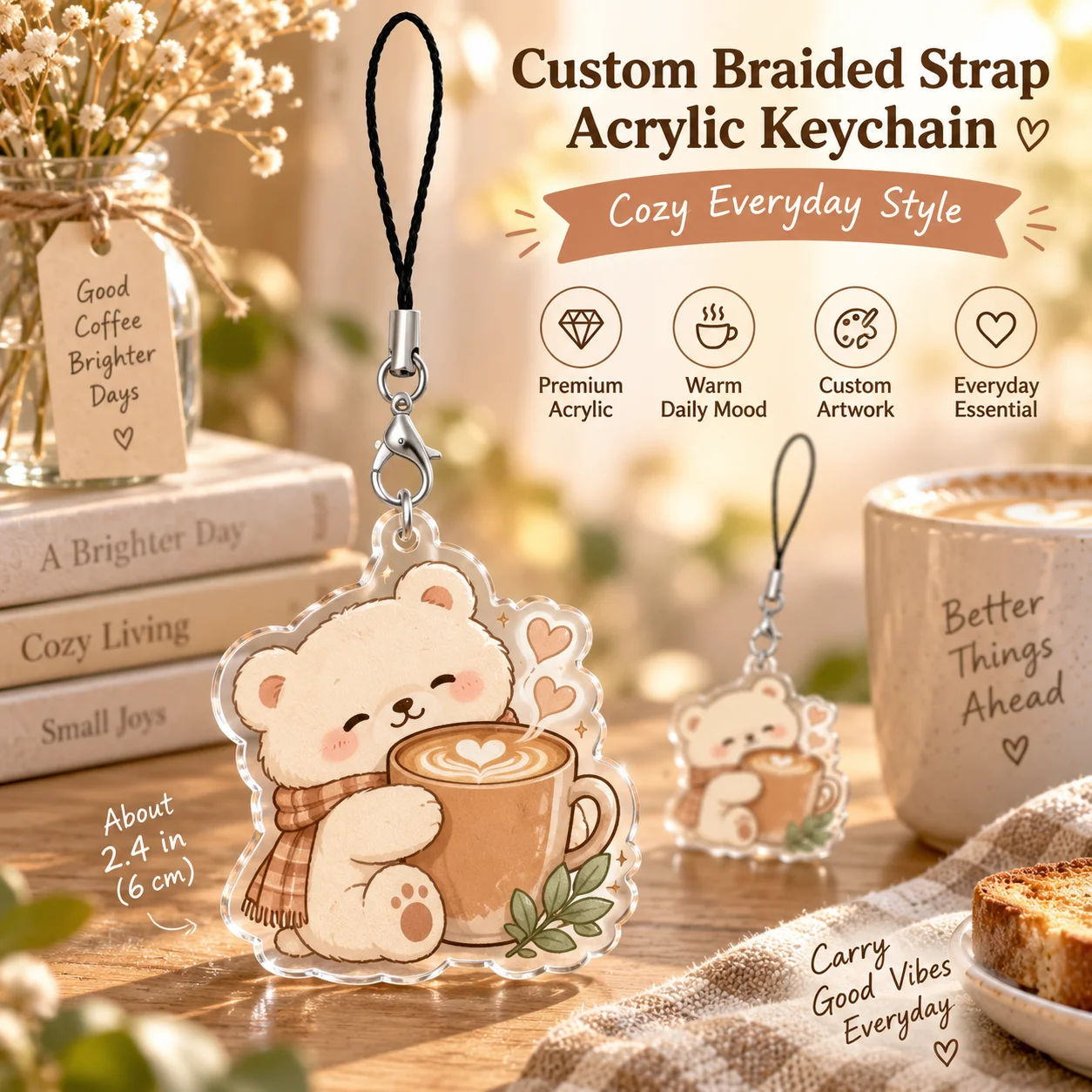 Custom Braided Rope Acrylic Keychain Personalized Heartwarming Daily Charm for Bag Keychain Backpack Purse Gift