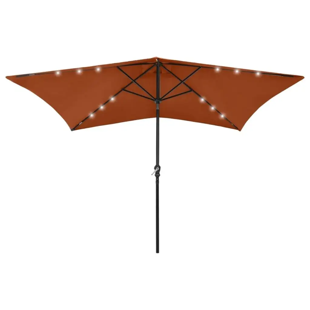 Terracotta Garden Parasol with Lights &  Pole - 6.6'x9.8' Outdoor Umbrella