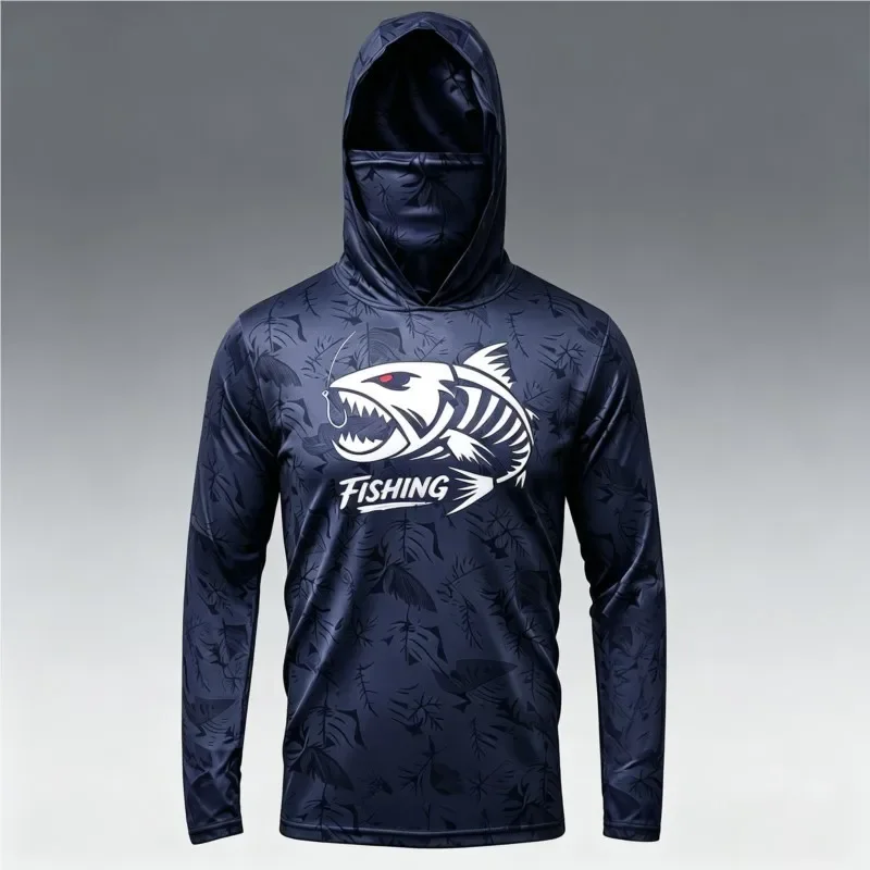 Sun Shield Long Sleeve Fishing T-shirt With Fisherman Hat Quick Dry Men Apparel For Summer Outdoor Fishing Trips