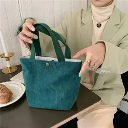 Literature and Art Corduroy Bag Casual Lady Handbag Vintage Portable Cloth Bag Lunch Bag