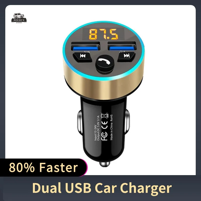 FM Transmitter Stereo Car MP3 Player Dual USB 3.1A Fast Charging Dual USB Charger Car Bluetooth 5.0 Handsfree Kit FM Modulator