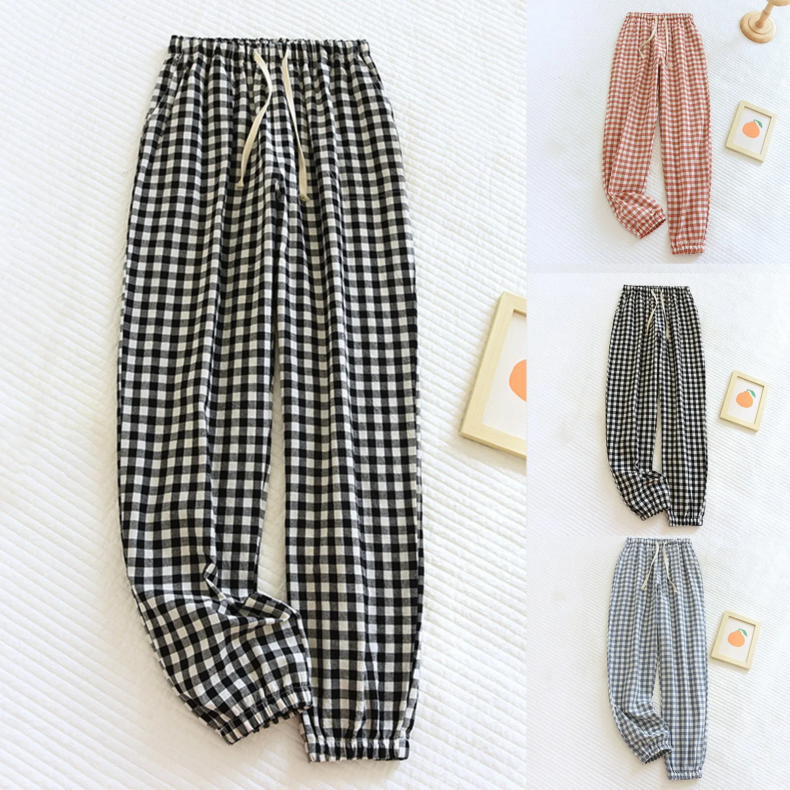 

Spring Summer Checkered Pajama Pants Women's Pants Loose Comfortable Large Size Outwear Four Seasons Home Furnishings Female