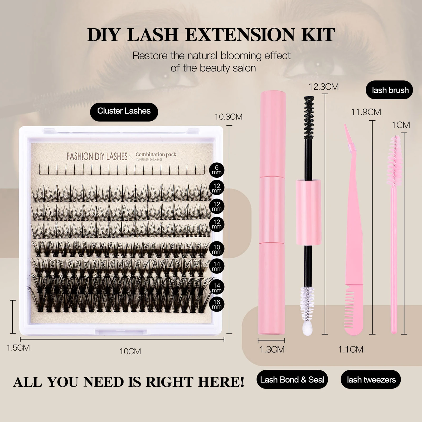 Eyelash Extension Kit Cluster Lashes with Lash  and Seal Lash Applicator Tool for Self Application at Home