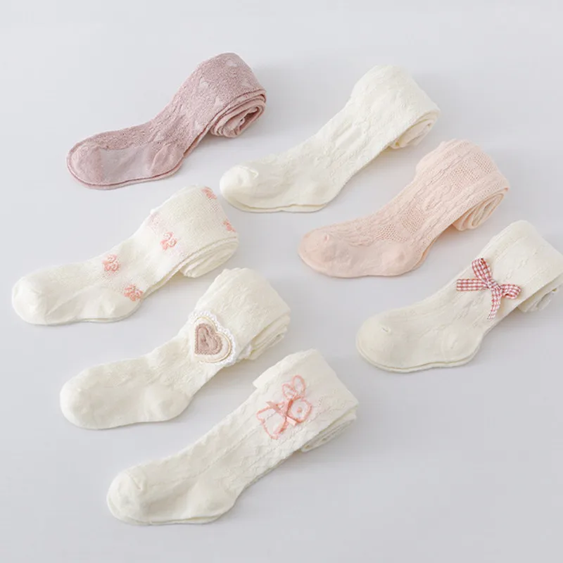 New Summer 0-5Y Kids Girls Thin Princess Mesh Pantyhose Bow Heart Hollow Knit Cotton Girls Leggings Children Stockings