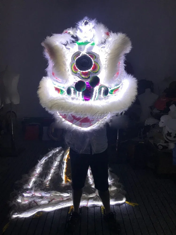 White light LED Lion Dance costume Wool Southern Lion Nightclub cosplay halloween Dragon Dance Bar Stage show clothing