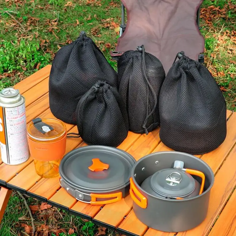 

Защитные сумки для хранения на природе, портативная посуда для пикника, сетчатая сумка, карман на шнурке, чашки для воды для барбекю, органайзер для посуды