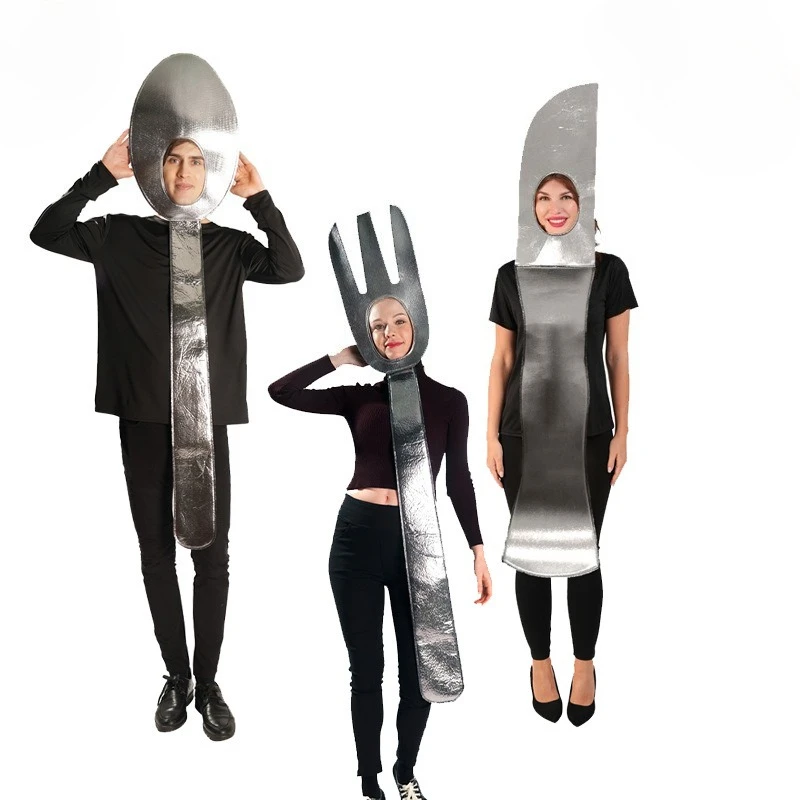 

Funny Couple-themed Tableware Cosplay Costumes Halloween Masquerade Party Performance Clothes for Women and Men