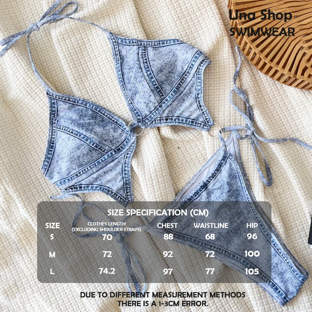 

Denim Prints One Piece Swimwear Adjustable Straps Swimsuits For Women Sexy Summer Beach Swimming Pool Party Beachwear