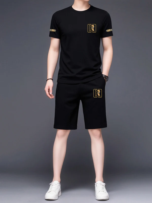 

Мужской летний спортивный костюм из ледяного шелка с быстрым высыханием, повседневный комплект из двух предметов: шорты и футболка, трикотаж, нейлон 80%, спандекс 20%