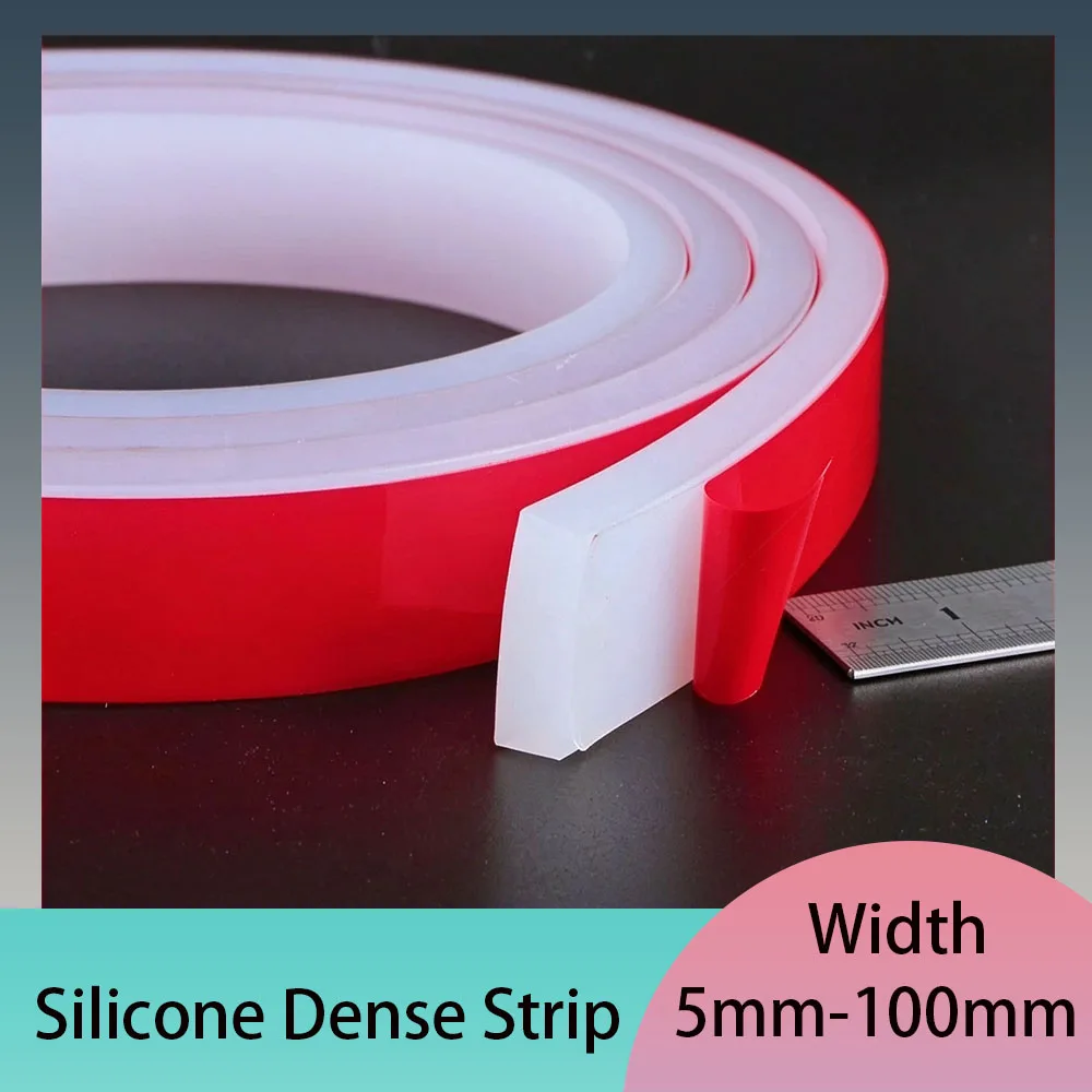 1M Single-Sided Self-Adhesive Silicone Solid Flat Strip Width 5-100mm Heat-Resistant Waterproof Shock-Absorbing Sealing Strip ﻿