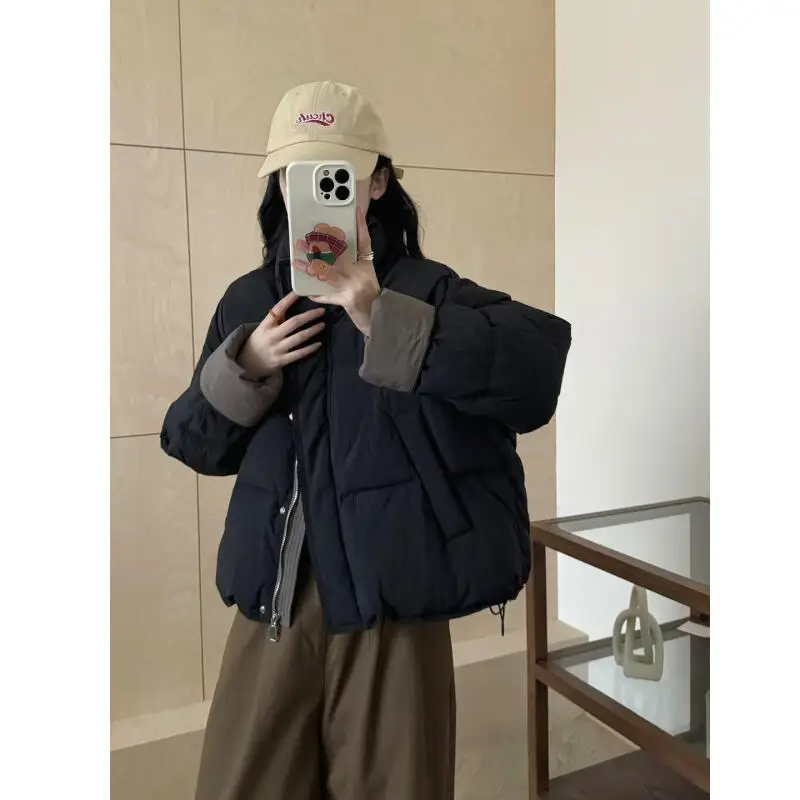 Robe à pain pour femmes, garde au chaud, hauts de tempérament, vêtements en coton moelleux, épais, blocage des couleurs, manteau à col montant, nouvelle collection hiver