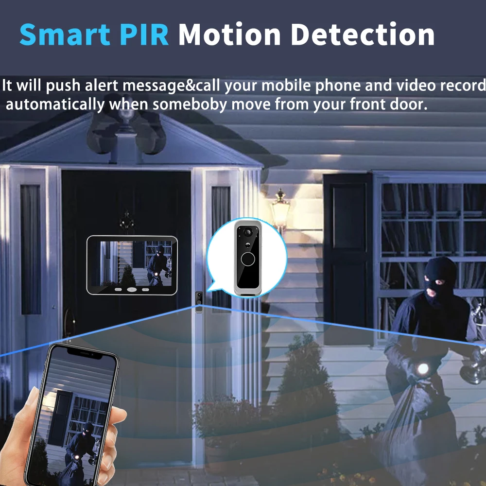 Tuya Smart 1080P Security Home Video Doorbells PIR Detect Door Phones Intercom With 5inch Screen
