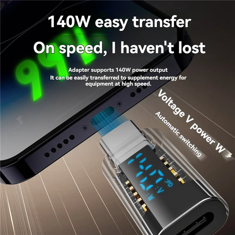 B04B-3X USB C محول LED عرض القوة الكهربائية 140 واط 40 جيجابت في الثانية USB C تمديد PD3.1 نوع C موصل نوع C السلطة متر فاحص أسود #6