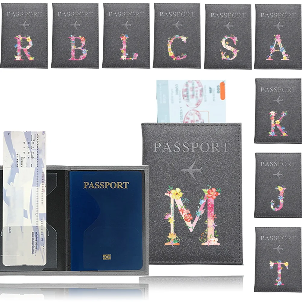 

Multi-Function ID Bank Card Travel Passport Holder Case Multiple Slots for Cards Documents Passport Pouch Pink Letter Series