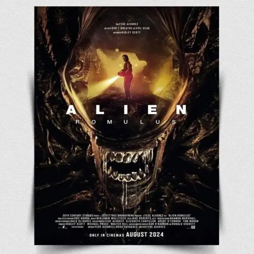 Alien: Romulus METALLSCHILD PLAKAT Retro-Film-Werbeposterdruck Männerhöhle-Aluminium