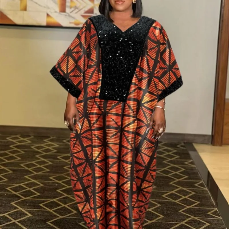 

African wind Dresses for Women Muslim Fashion Sequin Abayas trend Robe Traditional Chic Party Ankara Evening Traditional Gown