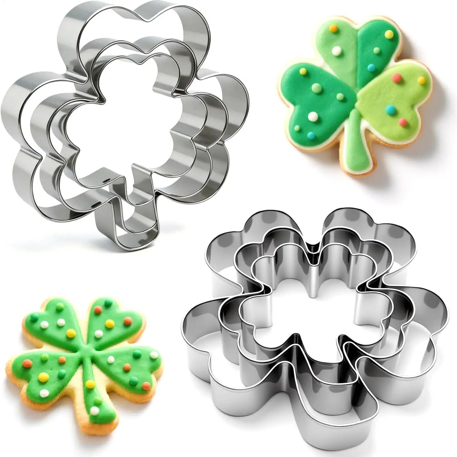 3pc Clover/4-leafs Clover Cookie Cutter St. Patrick's Cookie Mold Kitchen Baking Mold Cheese Cutter Biscuits Cutter Fondant Mold