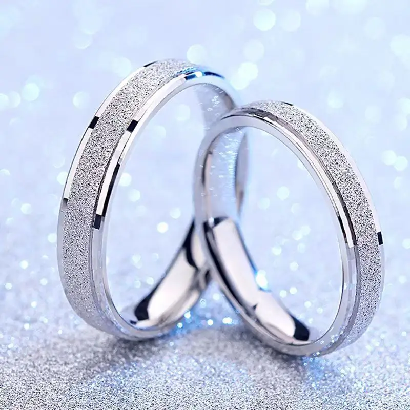 

Matte Plain Band Starry Couple PT950 Platinum - Shining platinum starry design, couple pair rings, for engagement souvenir