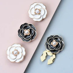 2Pcs Women Shirt Button Cover Cufflinks Elegant Faux Pearl Camellia Sleeve Button Women Jewelry Decoration Gift