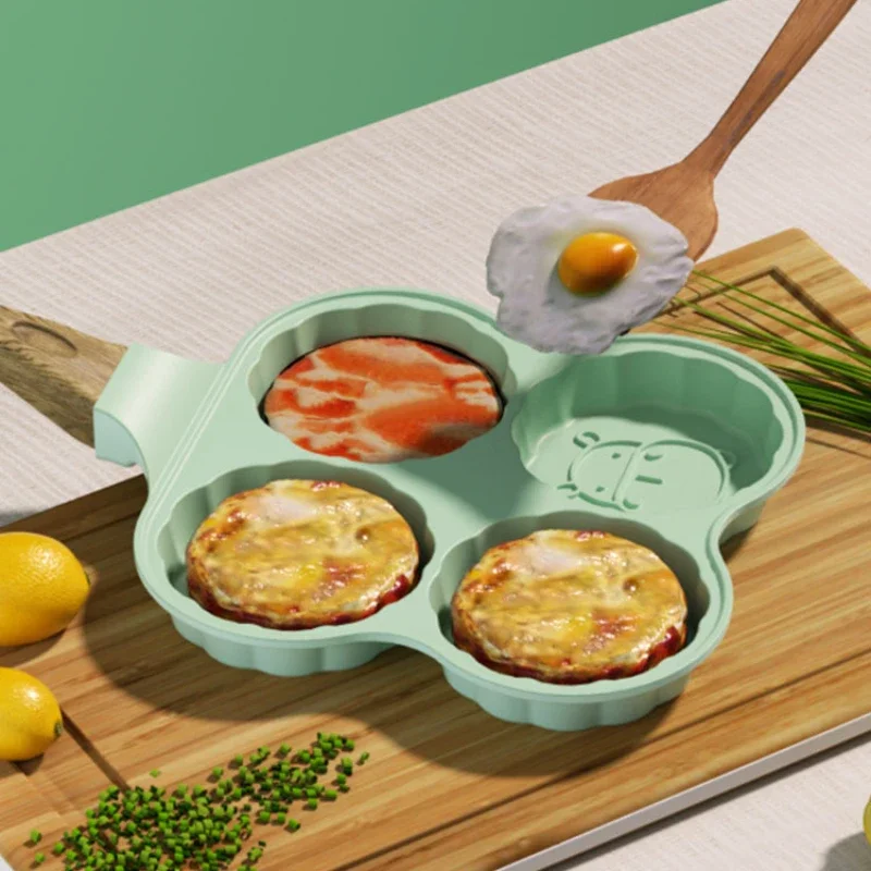 Creative Four-Hole Fried Pan Cartoon Non-Stick Flat Bottom Pot Fun Home Egg Frying Gadget Breakfast Pancake Dumpling Pan