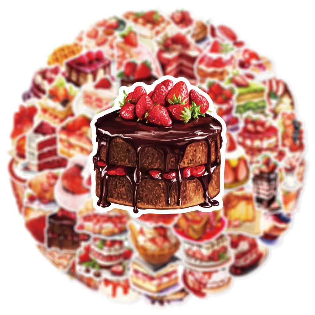 50PCS Strawberry Cake Dessert Graffiti Stickers for Helmet Bicycle Hand Account Pencil Case Decals