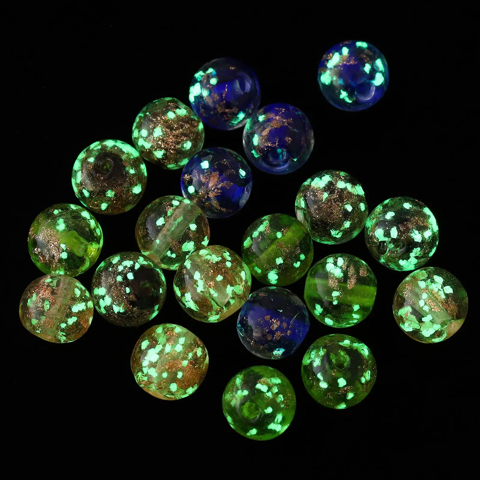 

20Pcs Night Luminous Glass Beads 10Mm Smooth Round Loose Beads for Jewelry Crafting DIY Bracelets Necklaces Accessories Gift Set