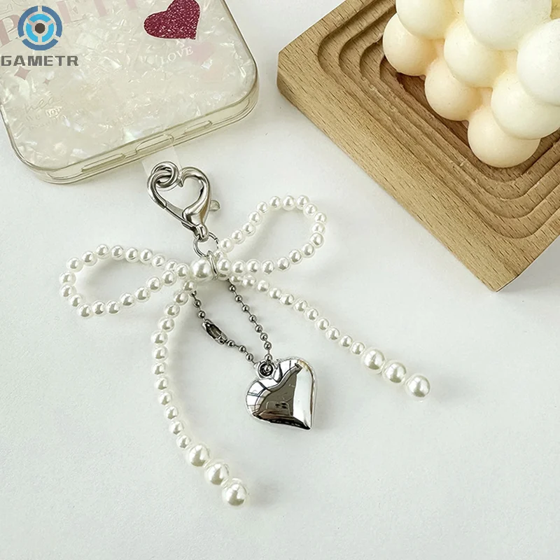 Ins Style Bowknot Beaded Key Chain Love Arrow Phone Pendant Headphone Case Charms Bag Decor Car Key Ring