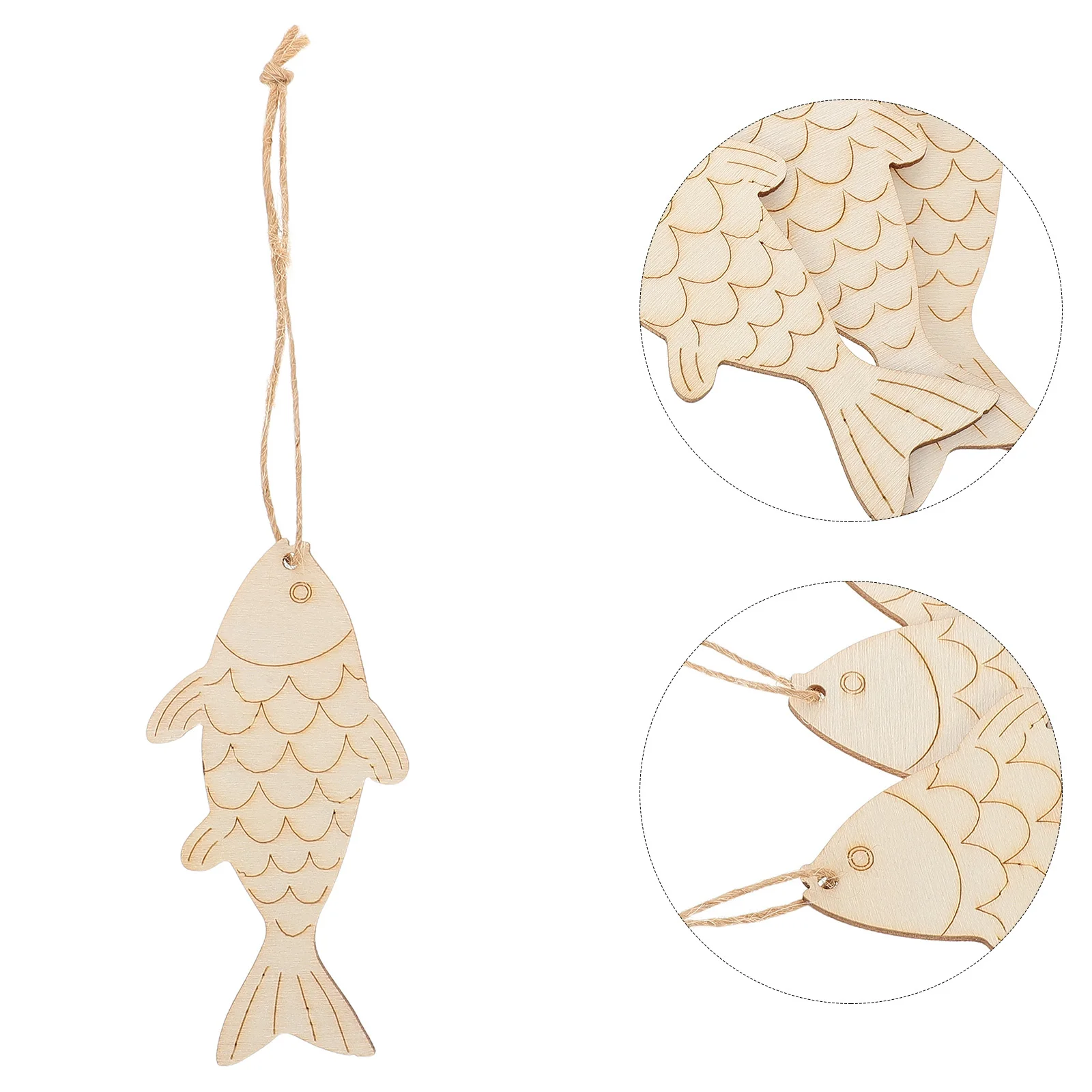

60pcs Natural Wood Fish Tags with Twine for DIY Coastal Decor Unfinished Wooden Cutouts Craft Shapes Home Party Supplies