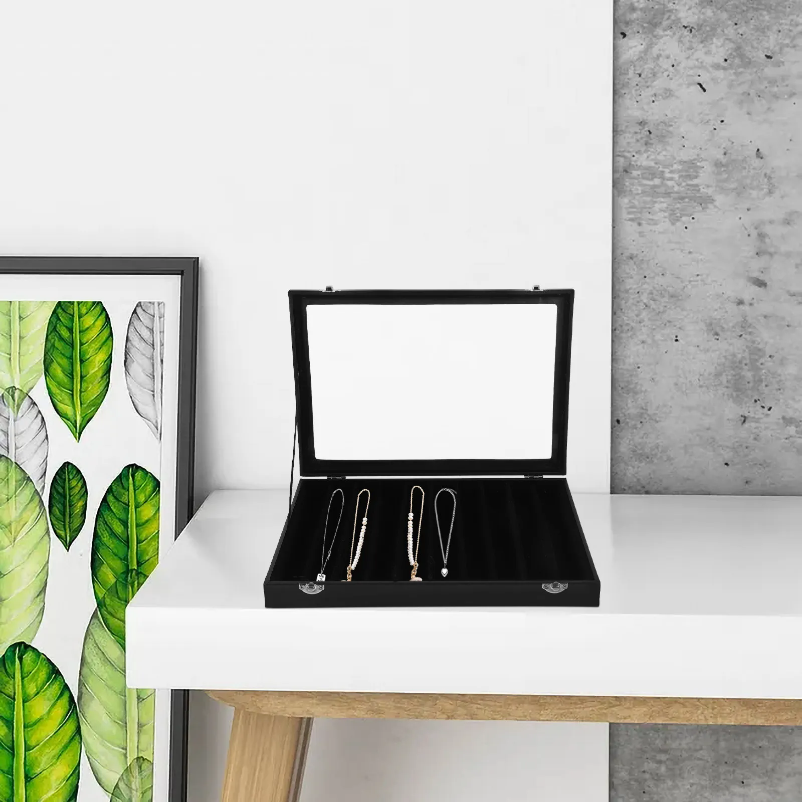 

Glass Lid Jewelry Box Necklace Organizer Tray Necklace Bracelet Display Storage Case Stackable Jewelry Organizer