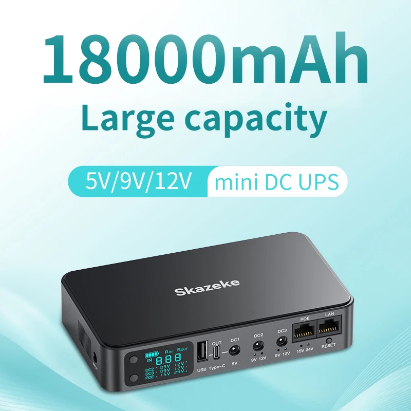 18000mAh Mini UPS Power Backup Power Supply DC Uninterruptible Power Supply 5V9V12V With LED Display for Routers Cameras Phone