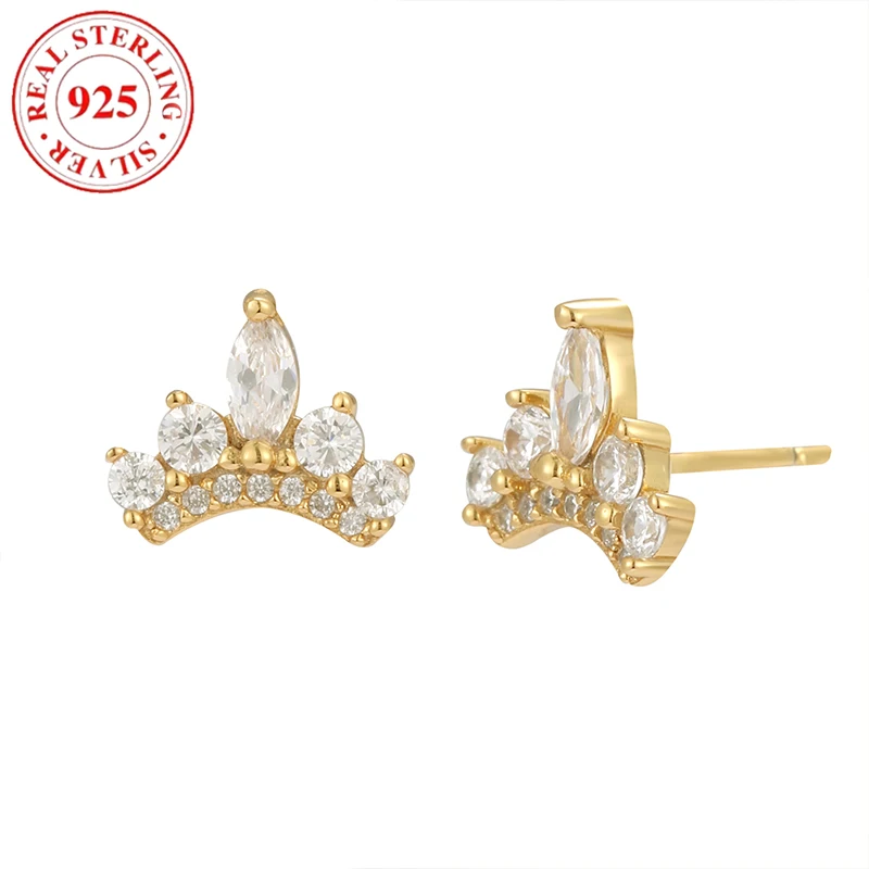 

S925 sterling silver crown stud earrings with micro-set zirconia earrings hypoallergenic suitable for gifts