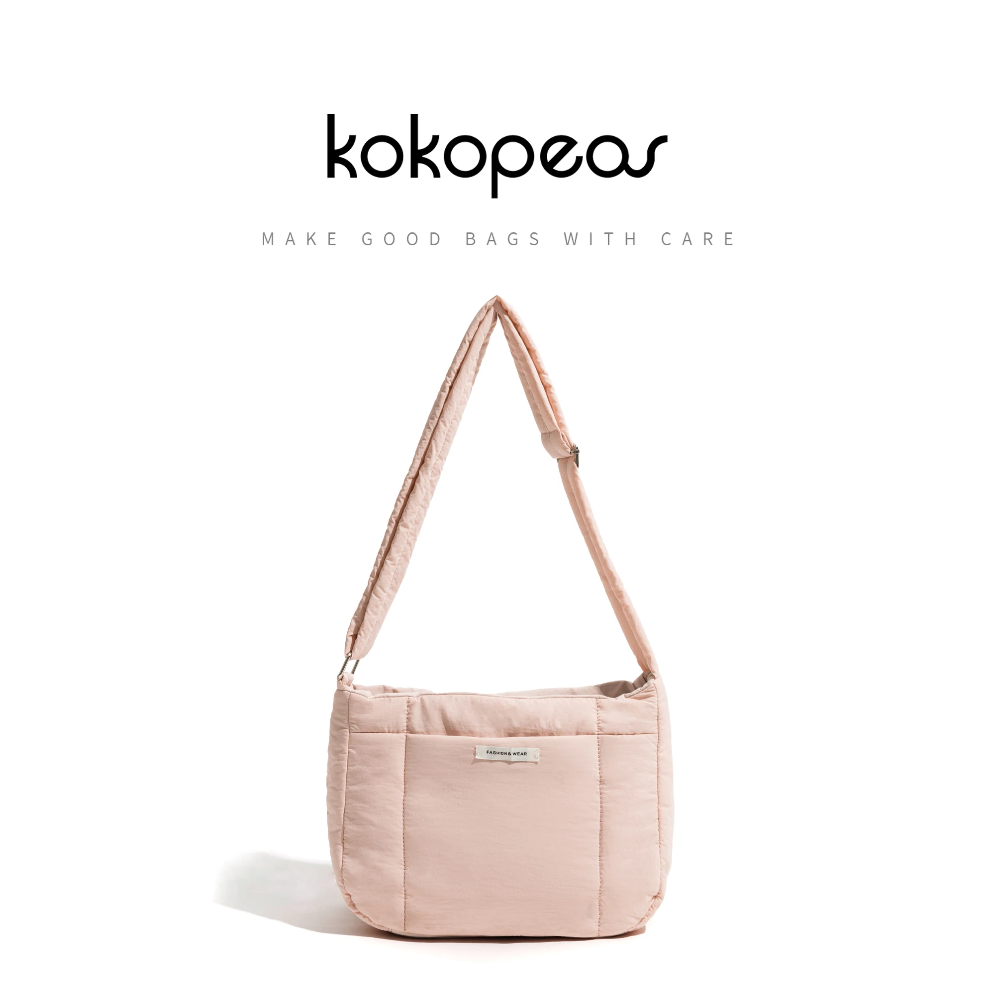 KOKOPEAS Pink Down Padded Woman\'s Shoulder Purse Soft Simple Quilted Female Pillow Messenger Bag Casual Ladies Tote Handbag