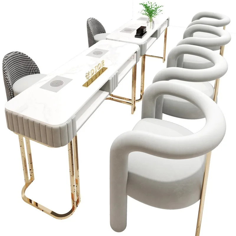 cleaner with socket manicure table and chairs, set single and double three-person rock slab manicure table, special economical